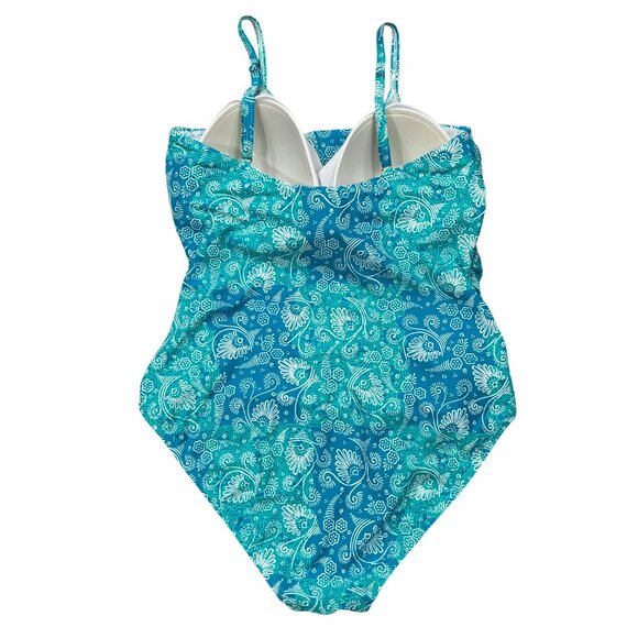 Betty's Beach Bungalow Blue Turquoise One Piece Floral Swimsuit Size 14 - Picture 2 of 8
